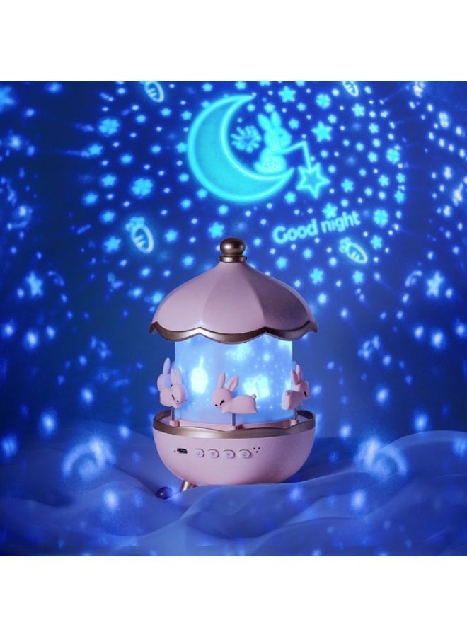 Bunny's Carousel Night Light Projector – 360° Rotating Starry Sky & Ocean Projection Lamp for Kids, Rechargeable Musical Bedside Lamp with Remote Control – Model WH-E11 - Image 4
